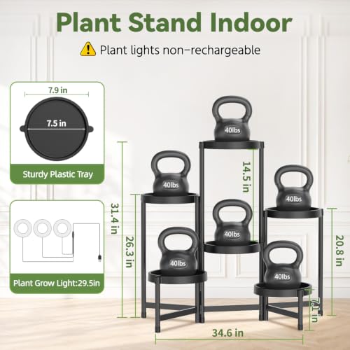 Plant Stand Indoor Outdoor Tall With Grow Lights (Black with Light / 6 Tier)