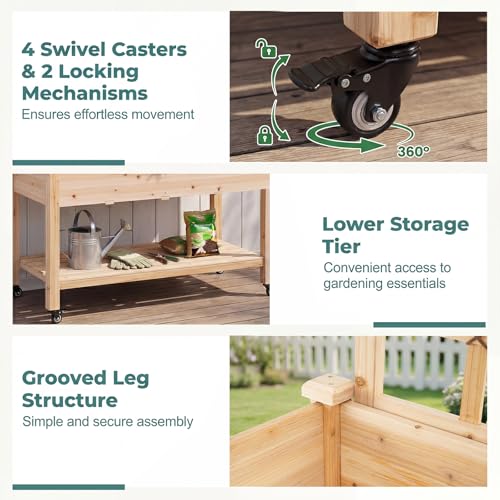 65'' Wooden Raised Garden Bed with Trellis & Legs (47” x 23” x 65”)