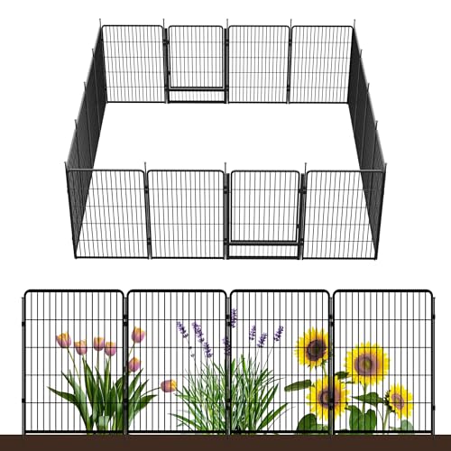 Tall Garden Fence with Gate (40 in(H) x 35.7 ft(L) 14 Panels +2 Gates / Black)