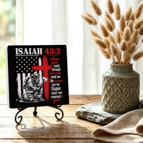 Firefighters Gift for Men Home Office Book Shelf Table Decor 6.3x6.3 In 04 (Multicolor 1733 / Wooden sign with iron frame（6.3 x 6.3 inches）)