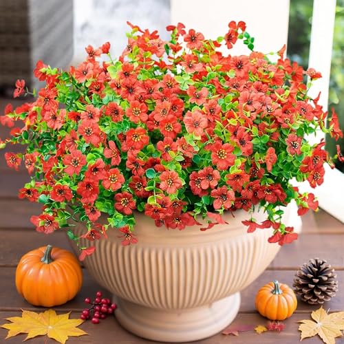 Artificial Flowers for Outdoor Indoor Garden Home Decoration (Red)