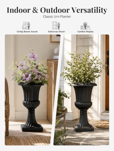 Urn Planters for Front Porch (Black / 2 Pieces-19.7 Inch)