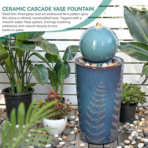 Autodaya 30" Sphere Outdoor Water Fountain (29.5"h-sphere Teal Blue Glaze)