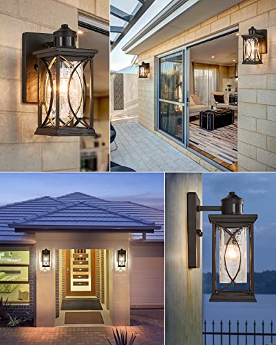Motion Sensor Outdoor Wall Light with Dimmable Bulb (Black-S-MO)