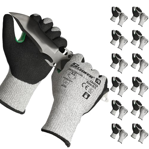 12 Pairs A6 Cut Resistant Work Gloves (Black Nitrile A6 / Medium)