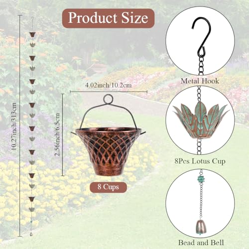 10.2ft Lotus Rain Chains for Outside Gutters (Brown & Green)