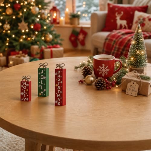 Smile Christmas Jolly Holly Wooden Tabletop Sign (Letter Jolly)