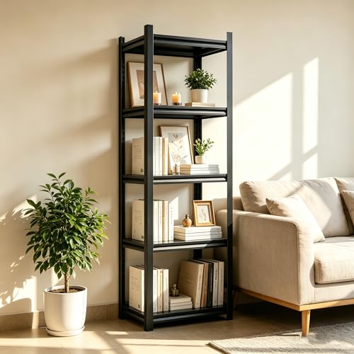 Book Shelf, 5-Tier Metal Bookshelf, Heavy Duty Steel Bookcases, Large Storage Capacity Adjustable Tall Industrial Bookshelf for Living Room, Bedroom and Library, Black (5-Tier 72''Hx32''Wx16''D) (5-Tier 72''Hx32''Wx16''D)