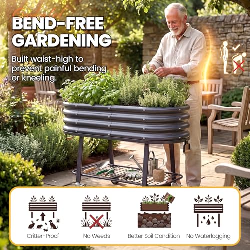 Large Raised Garden Bed with Legs Galvanized Elevated Planter Box 47.2x23.6x29.9 in for Backyard