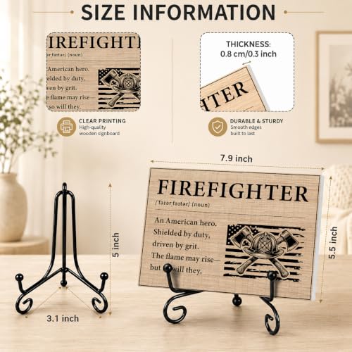 Firefighters Gift for Men Home Office Book Shelf Table Decor 5.5x7.9Inch 02 (Multicolor 1750 / Wooden sign with iron frame（5.5 x 7.9 inches）)