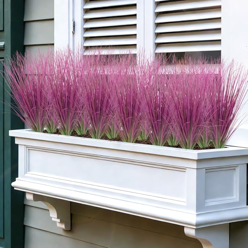 48 Bundles Artificial Grass Plants Outdoor Tall Faux Shrubs Greenery Stems Fake Onion Grasses Wheat UV Resistant for Outside Garden Indoor Office Home Decor（Pink） (Pink / 48Pcs)