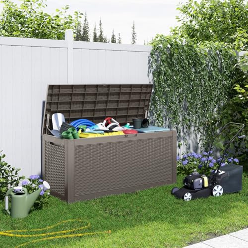 120Gal Outdoor Storage Box Waterproof Lockable Deck Box (Grey / 120Gal)