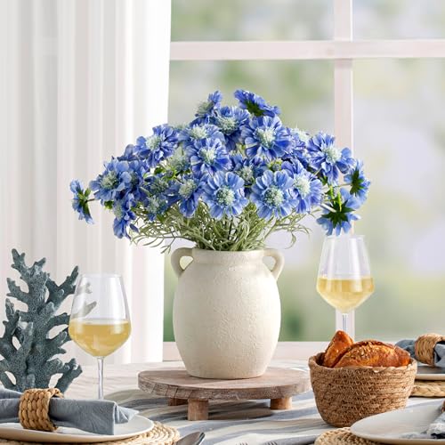 Ceramic Flower Vase 7.6 inch Farmhouse Rustic Vase Decorative Pottery Terracotta Vases for Home Decor Table Mantle Fireplace Living Room Bathroom Wedding Centerpiece (M-antique Off White)