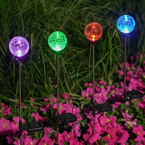 Solar Globe Lights Outdoor 4 Pack LED Garden Stake Lights Waterproof (4 Pack)