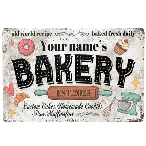 Custom Bakery Metal Sign Personalized Baked Goods Bakers Signs Decor Fresh Bread Daily Rustic Pies Cakes Decor Homemade Plaque Tin Wall Art Gifts (Bakery Sign)