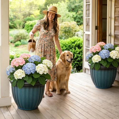 15" Large Flower Pots Set of 2 Plastic Planters for Outdoor Plants