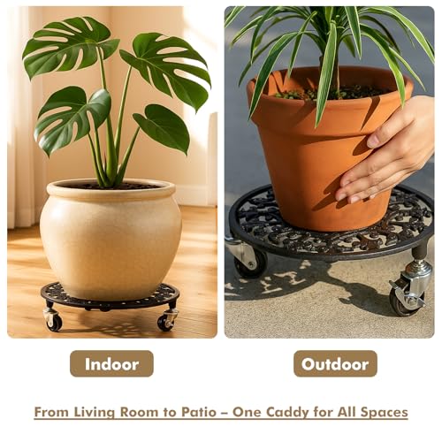 4 Pack Plant Caddy with Wheels 11 Inch Rolling Plant Stand for Large Plants Heavy Duty Plant Rollers Metal Plant Dolly Rustproof Planter Stand Wrought Iron Plant Stands Flower Cart Indoor Outdoor (11 inches)