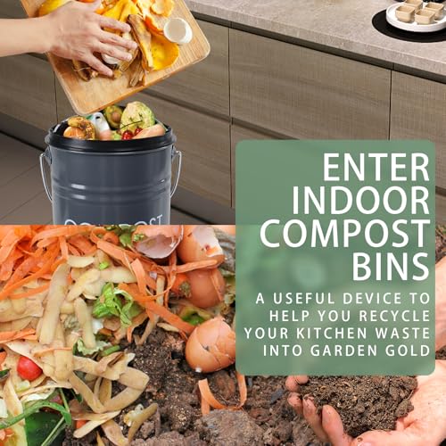 Compost Bin Kitchen Countertop Composter with lid (Gray)