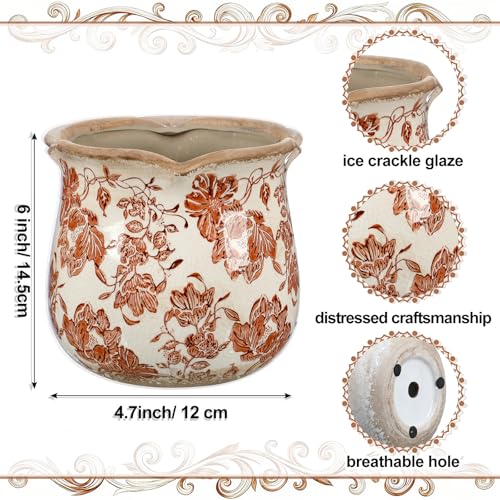 6 Inch Vintage Ceramic Planters Crackle Glaze