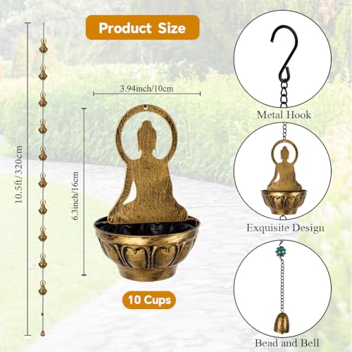 10.2ft Rain Chains for Outside Gutters (Brass-Buddha)