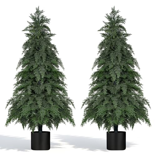 2Pack Fake Cypress Topiary Trees with Pot (4FT/48IN)