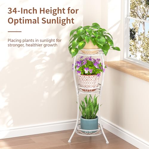 3 Tiers Metal Corner Plant Flower Stand Tall Indoor Outdoor (Classic White / 3 Tier)