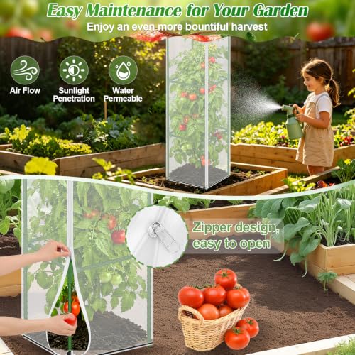 2 Pack Square Tomato Cages with 2 Plant Covers (2 PACK with Plant Covers)