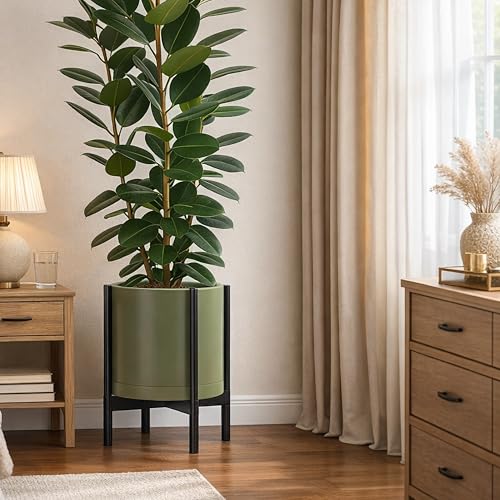 Plastic Pot with Ebony Wood Stand (Olive Pot + Ebony Stand / 14 Inch)