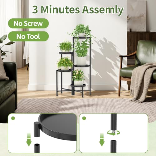 Plant Stand Indoor 10 Inch Large Tray With Lights (Black with Light / 5 Tier)