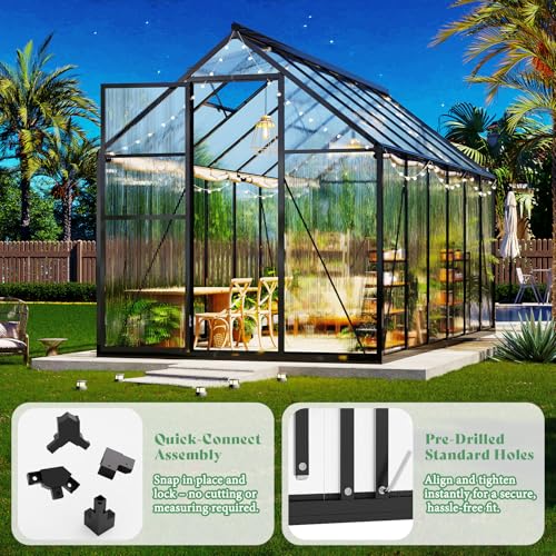 6x12 FT Walk in Polycarbonate Greenhouse with 2 Top Windows