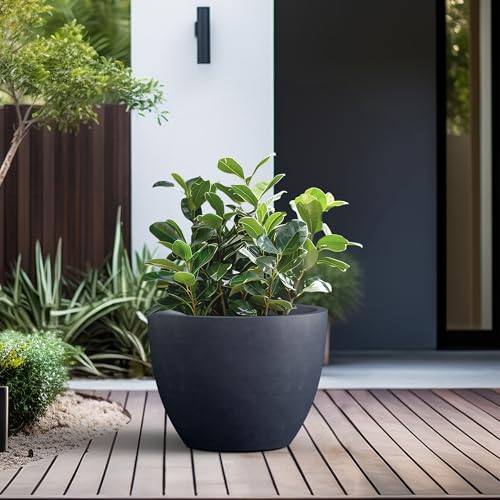 Accent Round Tapered Charcoal Concrete Planter 13" Tall (Charcoal / 17.3"w x 13"h)