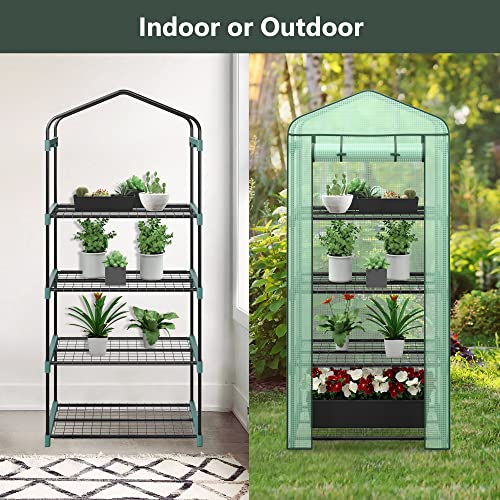 4 Tier Mini Greenhouse Indoor Outdoor with PE Cover and Roll