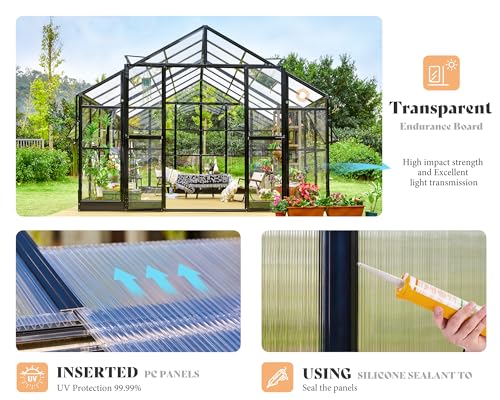 12x13.5x9FT Hybrid Polycarbonate Greenhouse Quick (12x13.5x9 FT)