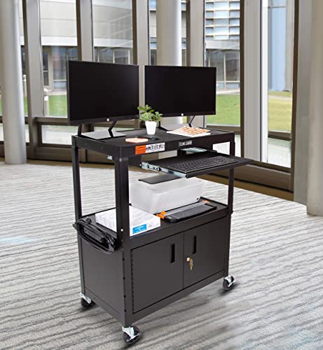 Line Leader Large AV Cart with Locking Cabinet (Cabinet / 32" L x 18" D x 42" H)