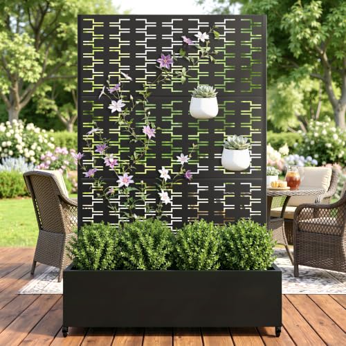 Metal Raised Garden Bed with Trellis and Wheels (Black Brick / 71"x47")