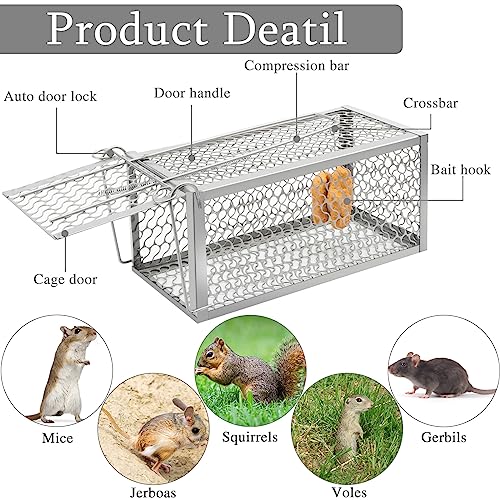 2 Pcs Rat Trap Live Animal Cage for Squirrel Chipmunk Mouse (Silver)