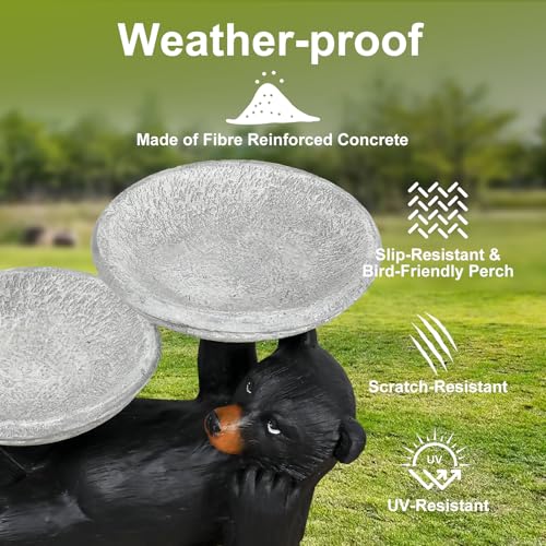 18" Fibre Reinforced Concrete Outdoor Birdbath (18"_bear / Black)