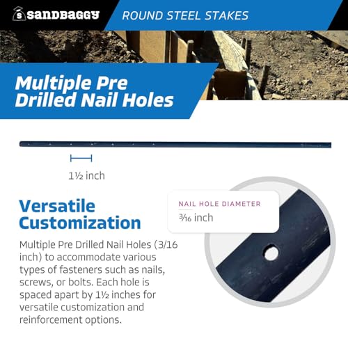 48 Inch Round Steel Concrete Form Stakes with Nail Holes (100 Count)