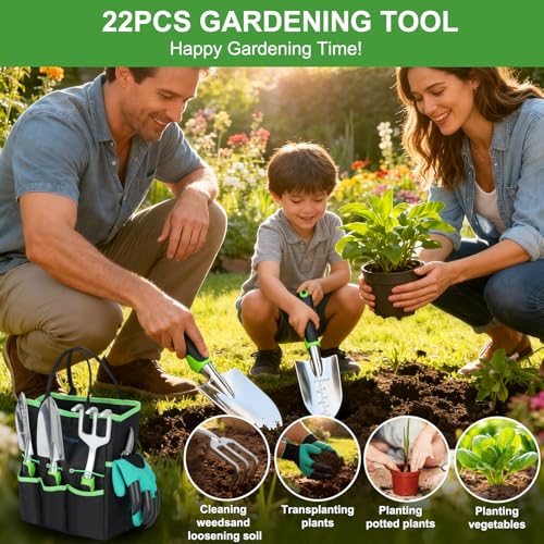 Gardening Tools 22 (22PCS Black Green)