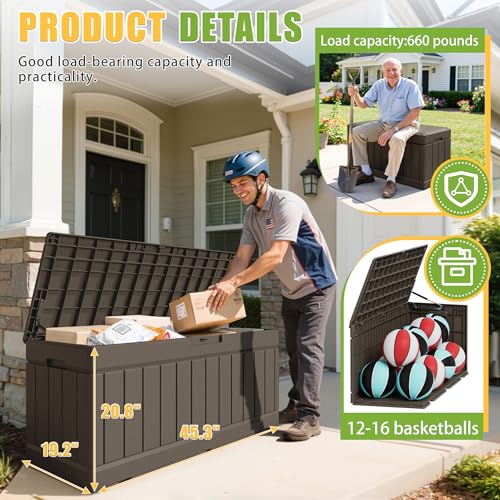 Outdoor Storage Box 82 Gallon Storage Bin with Lid for Patio Furniture (Dark Brown / 82 Gallon)