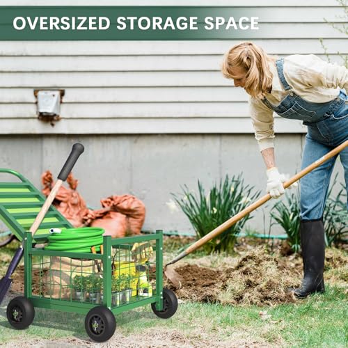 Extra Large Garden Cart with Seat (Green / Extra Large)