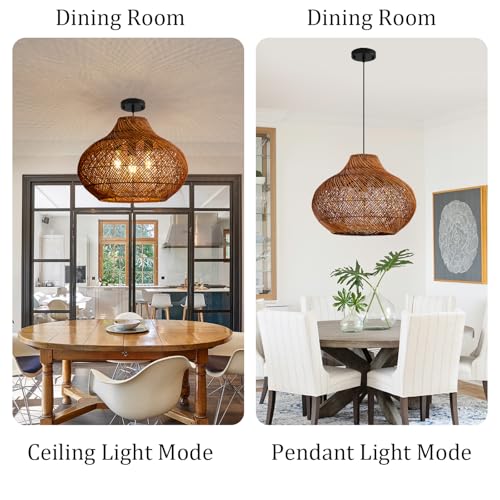 18.9" Rattan Pendant Light (Brown / 18.9" 3-Light)