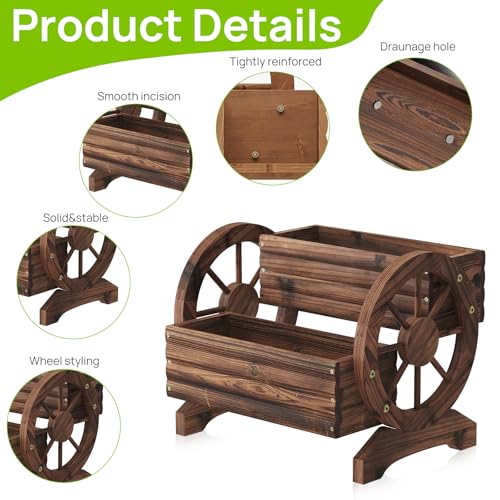 Wooden Wagon Planter Cute Garden Flower Pots Cart with wheels
