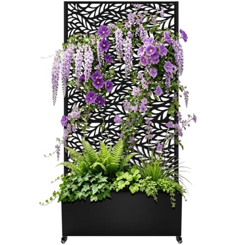 Metal Planter Box with Trellis (Black Leaf-shaped / 72"x35"x16")