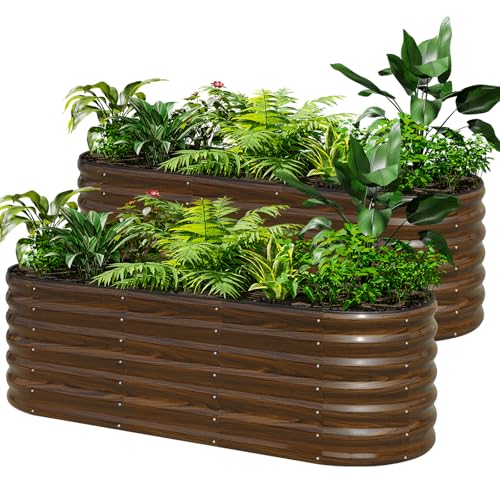 2 Pack Galvanized Steel Raised Garden Bed Kit (Brown / 6x2x2ft(2 Pack))
