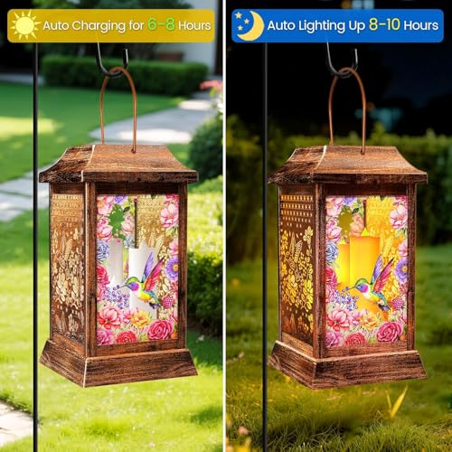2 Pack Hummingbird Solar Lanterns Outdoor Hanging Lanterns (Hummingbird)
