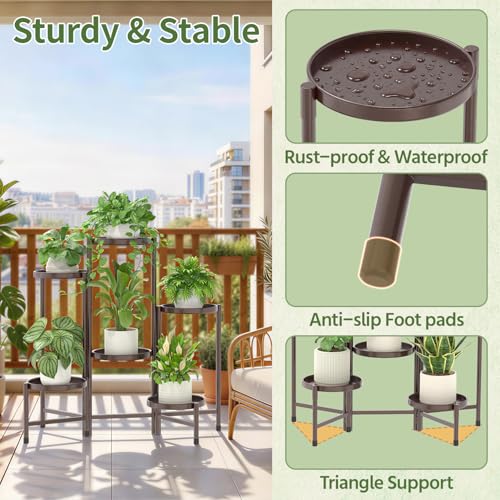Plant Stand Indoor with 10 Inch Large Metal Tray (Standard Bronze / 6 Tier)