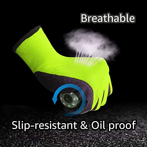 Crinkle Latex Rubber Coated Safety Work Gloves for Men Women (Small / Green-12 Pairs)