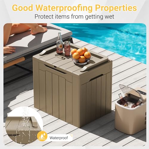 Outdoor Storage Box 31 Gallon Storage Box with Lid for Patio Furniture (31 Gallon / Light Coffee)