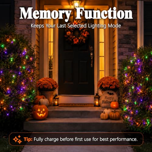 Halloween Solar Fairy Lights 2 Pack 16.4FT 50LED Each (Orange Purple & Green / 16.4ft)